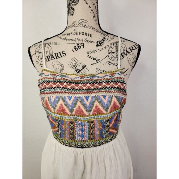 Zara Midi Dress SZ S Halter Embroidered Gauze Beachy Bohemian Cottagecore - Picture 3 of 13